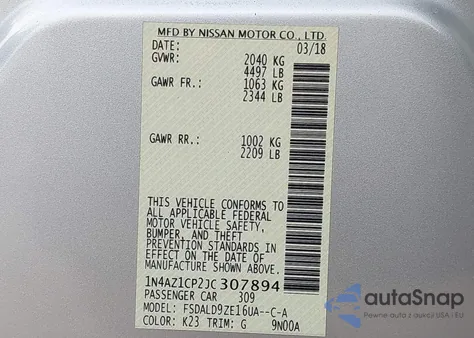 2018 Nissan Leaf Sv из США, поврежденный, VIN 1N4AZ1CP2JC307894